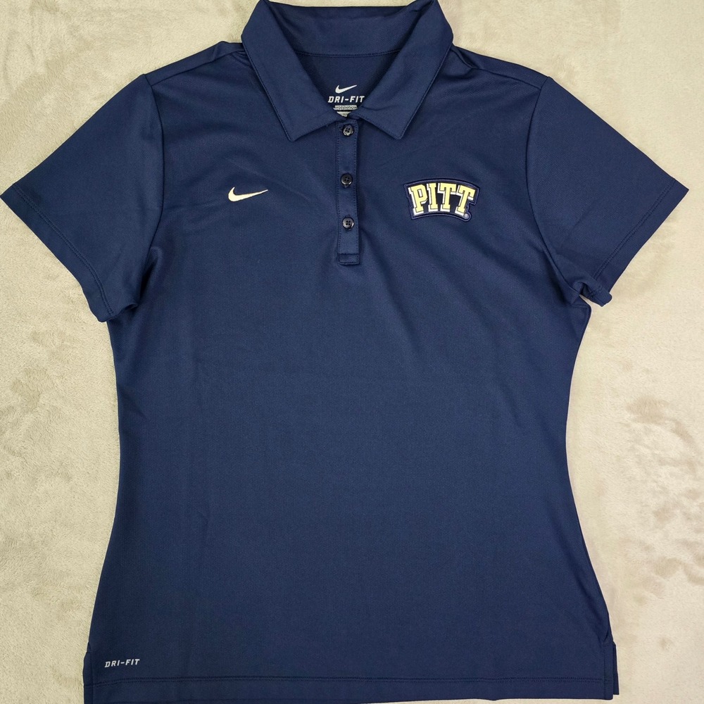 Nike Dri Fit Pitt Panthers Golf‎ Polo Shirt Womens Large Navy Gold Short Sleeve